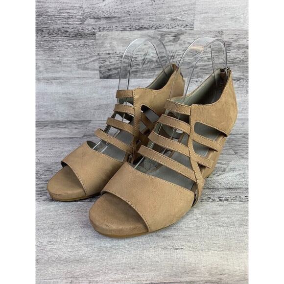 Eileen Fisher Womens Strappy Wedge Sandals Size 9.5 Beige Open Toe - Picture 1 of 8